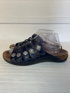 Dansko Janie Leather Slide Sandal in navy blue leather women’s size 10